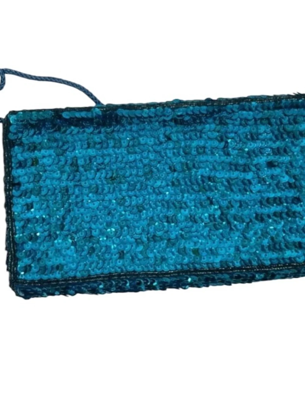 Vintage Teal Blue Sequin Beaded Envelope Clutch Crossbody Bag Floral Beadwork